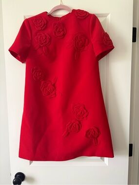 Red Floral Appliqué A-Line Ladies Dress